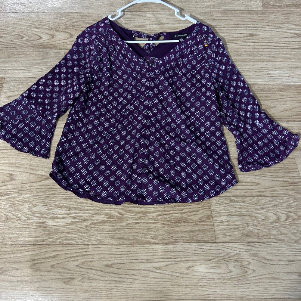 41 Hawthorn Purple Floral Bell Sleeve Blouse Top - Women's Size S‎